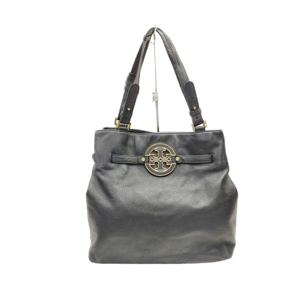 Tory Burch Handbags - Tory Burch Amanda Black Leather Logo Tote Bag Shoulder Purse